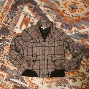 RELATIVITY WOMEN'S grey PLAID ZIPPER JACKET W/ ZIPPER POCKETS wool